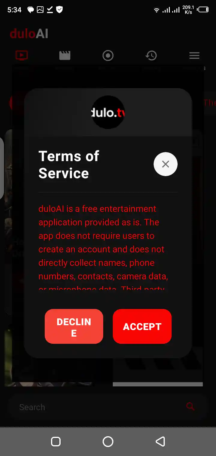 Dulo TV app interface screenshot